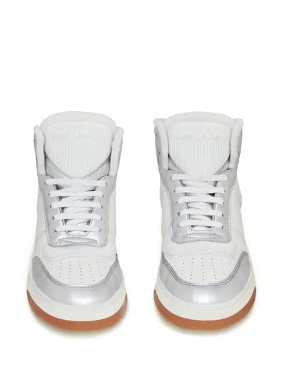 Saint Laurent Leather Perforated High-top Trainers In Metallic