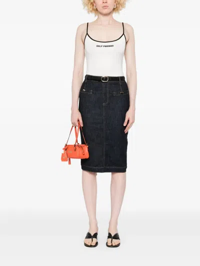 Self-portrait Pencil Midi Skirt With Leather Belt In Animal Print