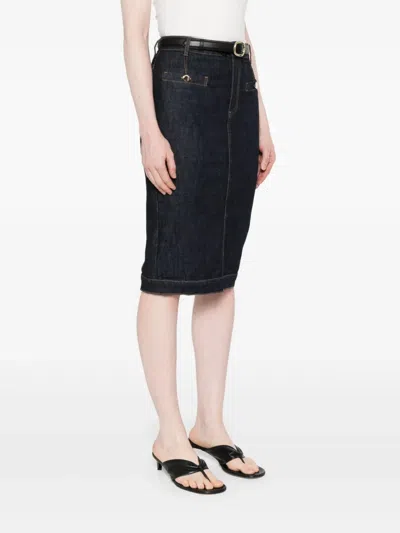 Self-portrait Pencil Midi Skirt With Leather Belt In Animal Print