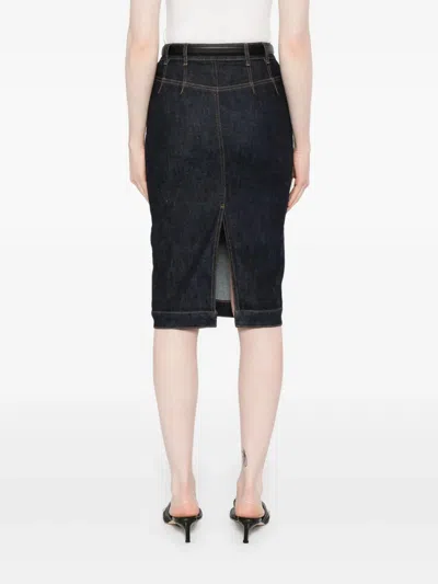 Self-portrait Pencil Midi Skirt With Leather Belt In Animal Print