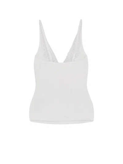 Self-portrait Self Portrait Ribbed Tank Top With Lace Neckline In White