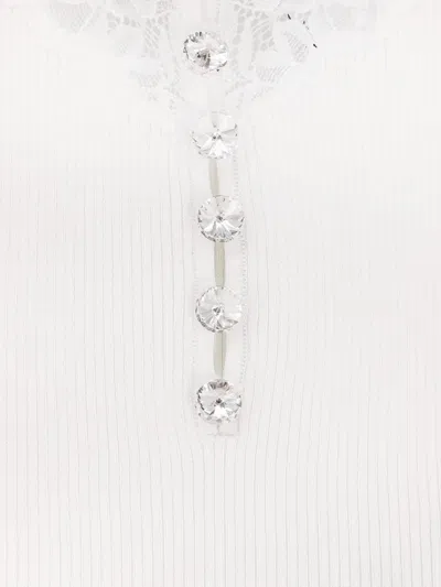 Self-portrait Self Portrait Ribbed Tank Top With Lace Neckline In White