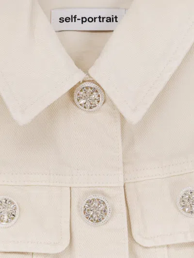 Self-portrait Mini Cream Collared Denim Dress In Multi