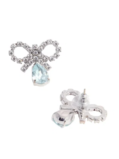 Self-portrait Self Portrait Women Silver Micro Bow Blue Droplet Earrings In White