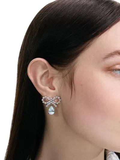 Self-portrait Self Portrait Women Silver Micro Bow Blue Droplet Earrings In White