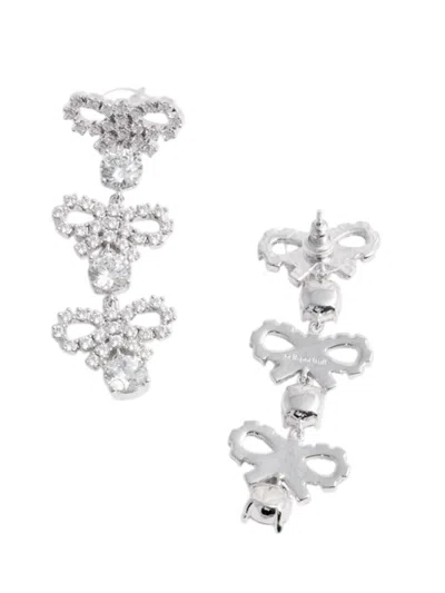 Self-portrait Micro Bow Crystal Tiered Earrings In Metallic