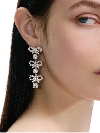 Self-portrait Micro Bow Crystal Tiered Earrings In Metallic