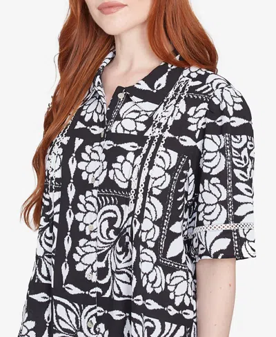 Ruby Rd. Petite Lotus Patchwork Button Front Camp Shirt In Multi