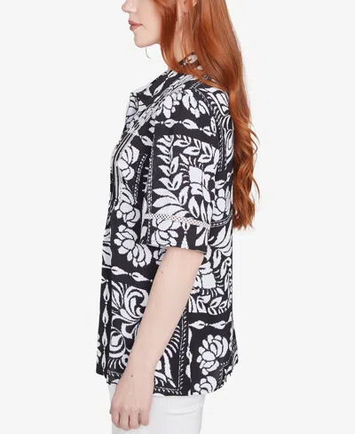 Ruby Rd. Petite Lotus Patchwork Button Front Camp Shirt In Multi