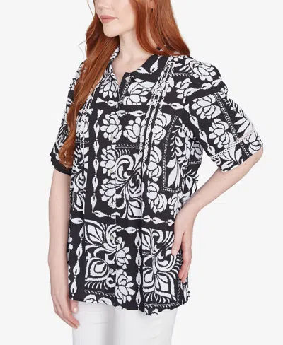 Ruby Rd. Petite Lotus Patchwork Button Front Camp Shirt In Multi