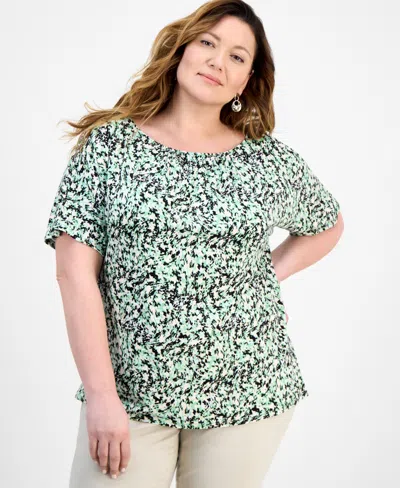 Jm Collection Plus Size Printed Shirred Tee, Exclusively At Macy's In Multi
