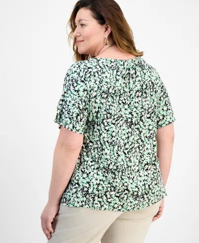 Jm Collection Plus Size Printed Shirred Tee, Exclusively At Macy's In Multi