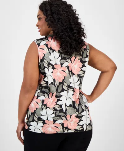 Kasper Plus Size Floral-print Draped-neck Top In Animal Print