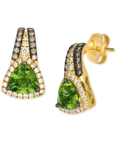 Le Vian Green Apple Peridot (1-1/2 Ct. T.w.) & Diamond (1/5 Ct. T.w.) Trillion Halo Stud Earrings In 14k Gol