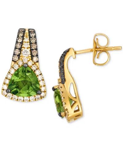 Le Vian Green Apple Peridot (1-1/2 Ct. T.w.) & Diamond (1/5 Ct. T.w.) Trillion Halo Stud Earrings In 14k Gol