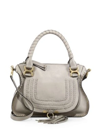 Shop Chloé Marcie Large Leather Satchel In Cashmere Grey