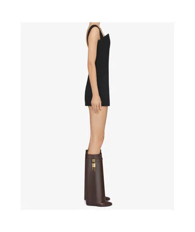Givenchy Shark Lock Embellished Glossed-leather Knee Boots In Brown