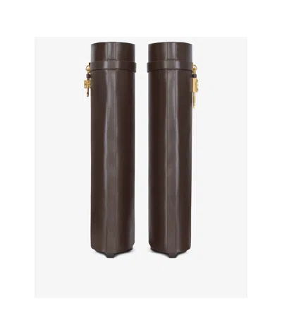 Givenchy Shark Lock Embellished Glossed-leather Knee Boots In Brown