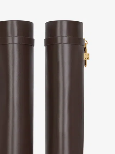Givenchy Shark Lock Embellished Glossed-leather Knee Boots In Brown