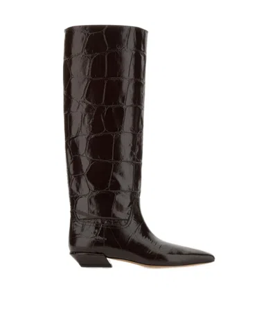 Paris Texas Boots In Ebony Croco-embossed Leather In Brown