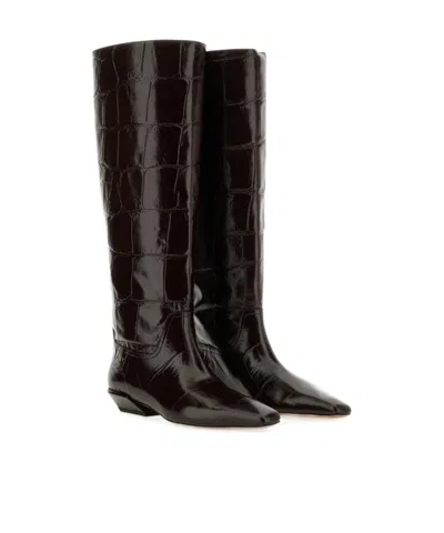 Paris Texas Boots In Ebony Croco-embossed Leather In Brown