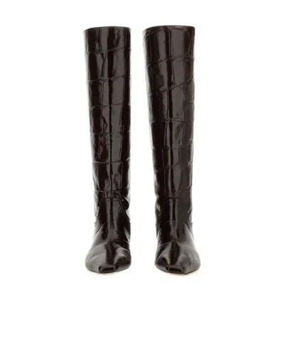 Paris Texas Boots In Ebony Croco-embossed Leather In Brown