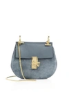 Chloé Drew Small Suede & Leather Saddle Crossbody Bag In Cloudy Blue