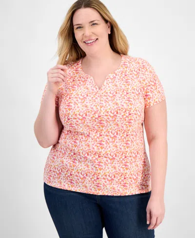 Style & Co Plus Size Printed Henley Top, Exclusively At Macy's In Gold