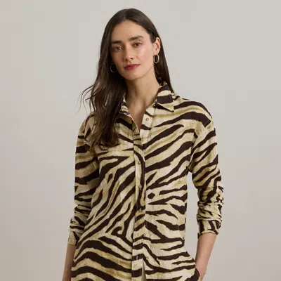 Ralph Lauren Women's Relaxed-fit Zebra-print Linen Shirt In Neutral