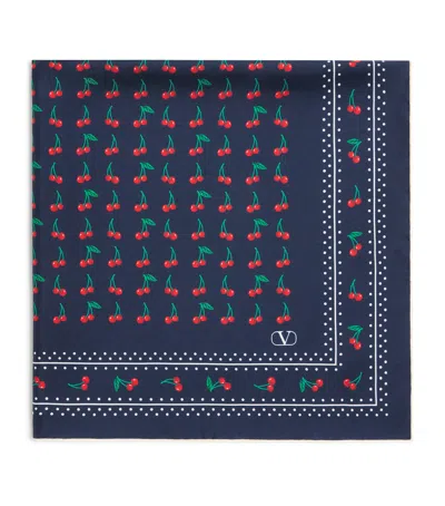 Valentino Garavani Cherryfic Silk Square Scarf In Blue