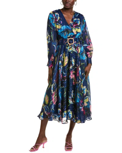 Elie Tahari The Milena Long Sleeve Belted Maxi Dress In Blue | ModeSens