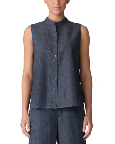 Eileen Fisher Airy Organic Cotton Twill Sleeveless Shirt In Denim In Blue