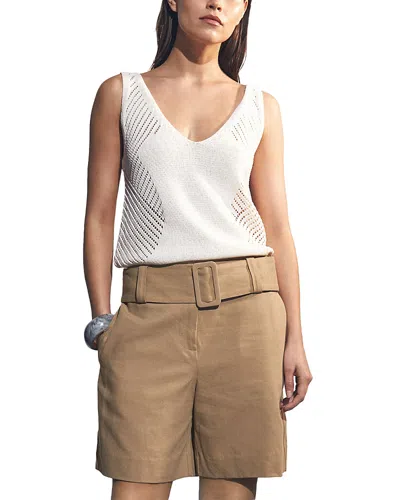 Reiss Womens Harper Regular-fit Belted-waist Cotton And Linen-blend Shorts Camel In Brown