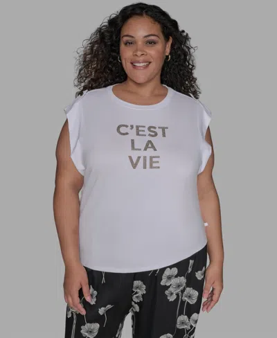 Karl Lagerfeld Plus Size C'est La Vie Extended-shoulder Top In White