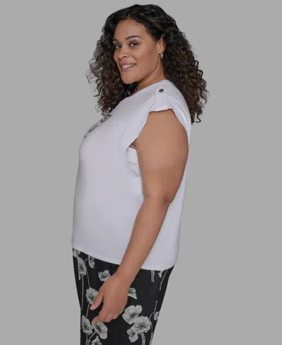 Karl Lagerfeld Plus Size C'est La Vie Extended-shoulder Top In White