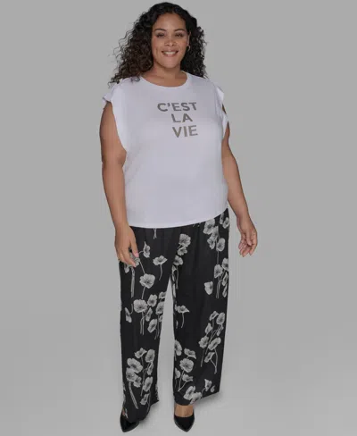 Karl Lagerfeld Plus Size C'est La Vie Extended-shoulder Top In White