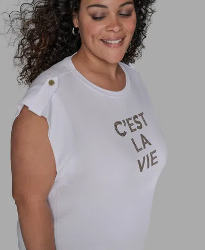 Karl Lagerfeld Plus Size C'est La Vie Extended-shoulder Top In White