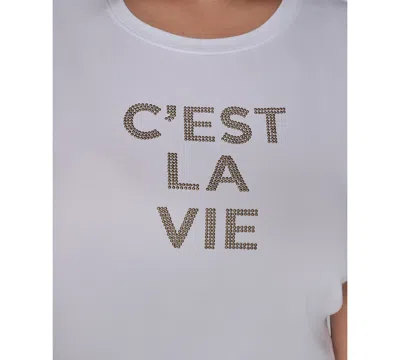 Karl Lagerfeld Plus Size C'est La Vie Extended-shoulder Top In White