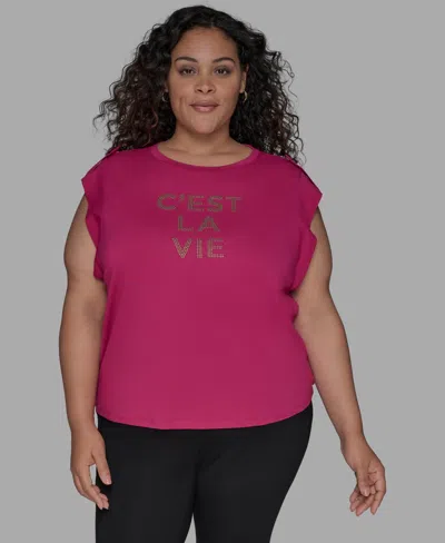 Karl Lagerfeld Plus Size C'est La Vie Extended-shoulder Top In Pink