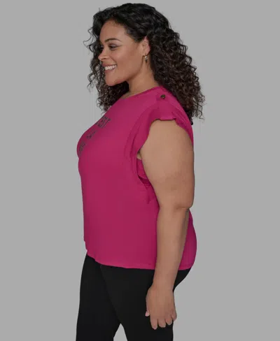 Karl Lagerfeld Plus Size C'est La Vie Extended-shoulder Top In Pink