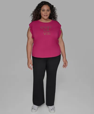 Karl Lagerfeld Plus Size C'est La Vie Extended-shoulder Top In Pink