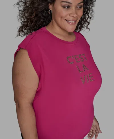 Karl Lagerfeld Plus Size C'est La Vie Extended-shoulder Top In Pink