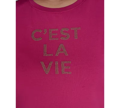 Karl Lagerfeld Plus Size C'est La Vie Extended-shoulder Top In Pink