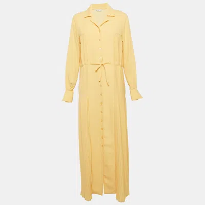Pre-owned Holzweiler Hozweiler Tyranusaurus Light Yellow Crepe Pleated Button Front Maxi Dress S