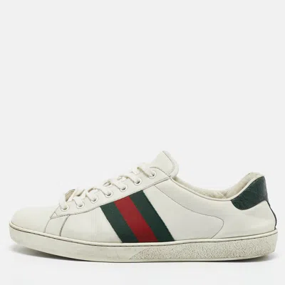 Pre-owned Gucci White Crocodile Leather And Leather Ace Low Top Sneakers Size 45.5