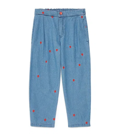 Mini Rodini Organic Cotton Embroidered Heart Jeans In Blue