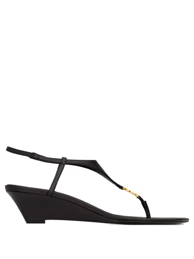 Saint Laurent Cassandra Smooth Leather Wedge Sandals