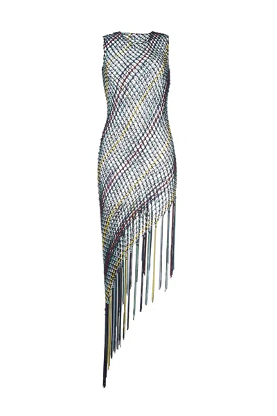 Gabriela Hearst Nabia L Fringe Macrame Maxi Dress In Black Multi Silk In Gray