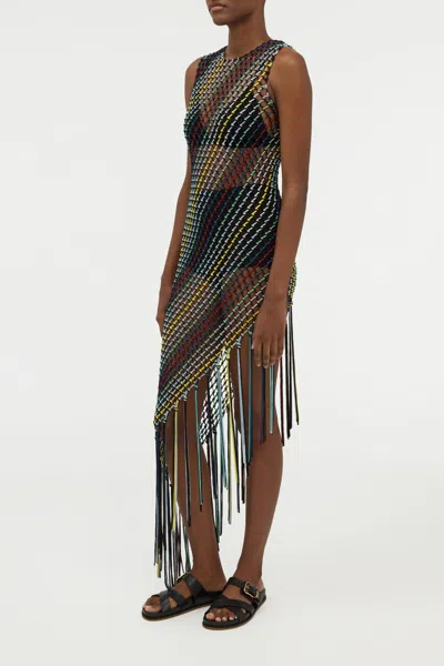 Gabriela Hearst Nabia L Fringe Macrame Maxi Dress In Black Multi Silk In Gray