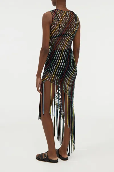 Gabriela Hearst Nabia L Fringe Macrame Maxi Dress In Black Multi Silk In Gray